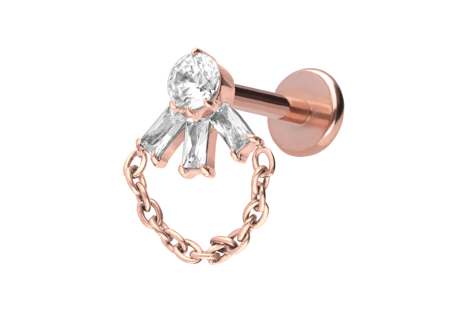 Titan Labret Piercing mit Push Fit LOTUSBLÜTE + KETTE